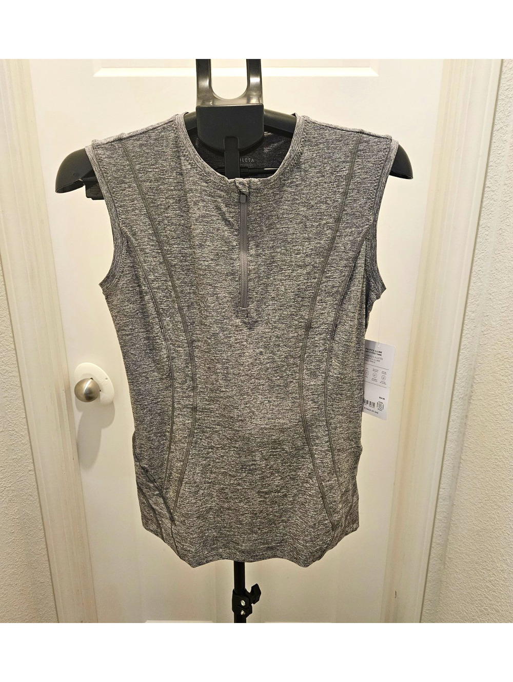 Athleta Pacifica Illume UPF Fitted Tank 1/4 Zip Mock Neck Heather Gray S